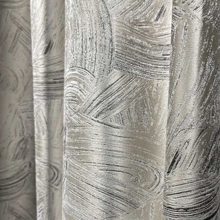 Impressionist Strokes Luxury Jacquard Champagne Curtain with Silver Details 6