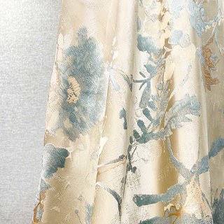 Secret Garden Silky Cream & Pastel Teal Floral Curtain with Gold Details 7