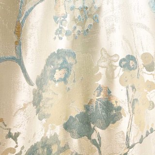 Secret Garden Silky Cream & Pastel Teal Floral Curtain with Gold Details 8