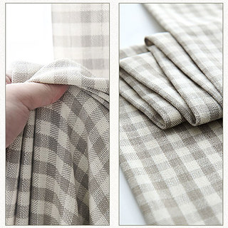 Farmhouse Charm Linen Style Grey Gingham Check Curtains 3