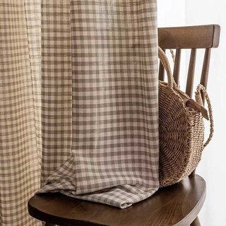 Farmhouse Charm Linen Style Mocha Brown Gingham Check Curtains 1