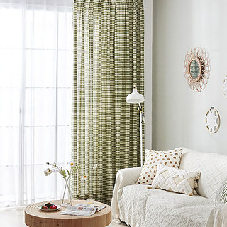 Farmhouse Charm Linen Style Olive Green Gingham Check Curtains 2