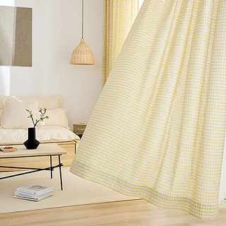 Farmhouse Charm Linen Style Yellow Gingham Check Curtains