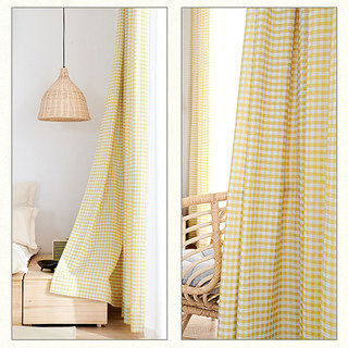 Farmhouse Charm Linen Style Yellow Gingham Check Curtains 4
