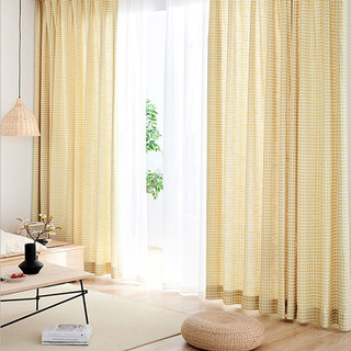 Farmhouse Charm Linen Style Yellow Gingham Check Curtains 3