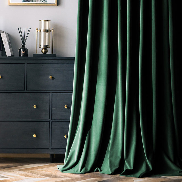 Premium Deep Forest Emerald Green Velvet Curtain 1