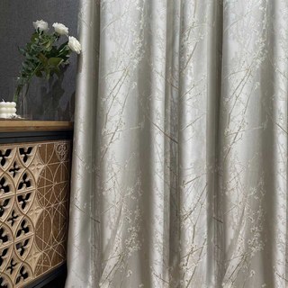Blossom Branches Jacquard Cream Light Gold Abstract Floral Curtain