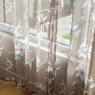 Magnolia Mirage Brown and White Floral Voile curtains