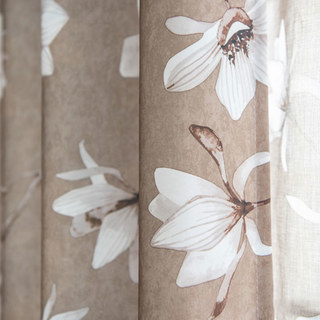 Magnolias Mirage Mocha Brown and White Floral Curtains 2