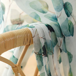 Misty Eucalyptus Green Leaf Watercolour Floral Voile Curtains 2