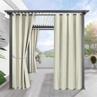 Del Mar Waterproof 100% Blackout Cream Linen Style Outdoor Curtain 2
