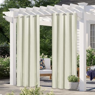 Del Mar Waterproof 100% Blackout Cream Linen Style Outdoor Curtain