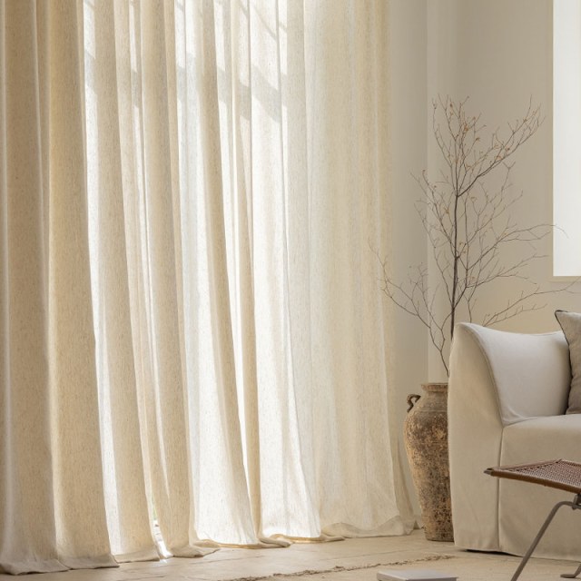 Natures Hug Cream Oatmeal Heavy Linen Sheer Curtain 1