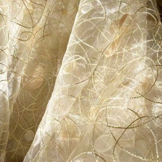 Nebula Embroidered Gold and Silver Circles Cream Voile Curtain 4
