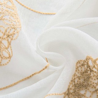 Dancing Pom Pom Embroidered Cream Gold Voile Curtain 4