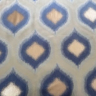 Ikat Ogee Luxury Jacquard Blue and Gold Geometric Curtains 6
