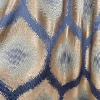 Ikat Ogee Luxury Jacquard Blue and Gold Geometric Curtains 2