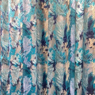 Jungle Mist Luxury Jacquard Teal Blue Abstract Curtains 2