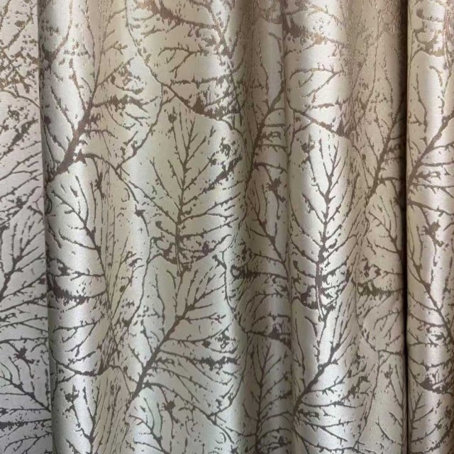 Nature's Imprint Luxury Jacquard Champagne Gold Foliage Curtains 1