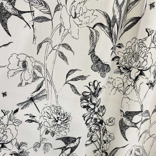 Winged Spring Black and White Velvet Floral Curtains 4