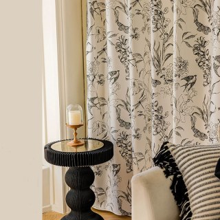 Winged Spring Black and White Velvet Floral Curtains 2