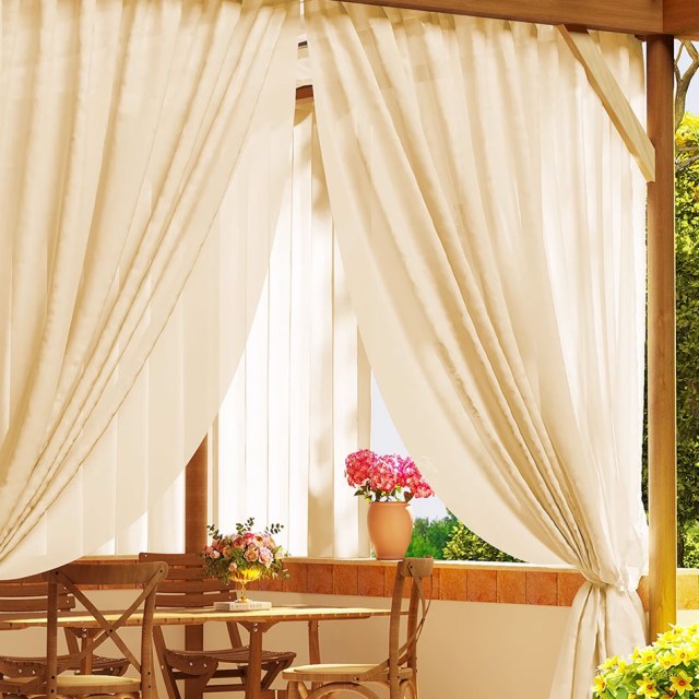 Avila Waterproof Textured Cream Yellow Outdoor Sheer Curtain 1