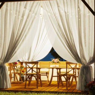 Avila Waterproof Textured White Outdoor Voile Curtain