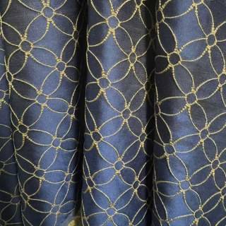 Belle Fleur 3D Jacquard Quatrefoil Blue Curtain with Gold Details 2