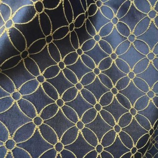 Belle Fleur 3D Jacquard Quatrefoil Blue Curtain with Gold Details 5