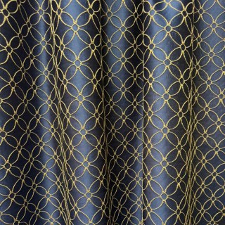 Belle Fleur 3D Jacquard Quatrefoil Blue Curtain with Gold Details