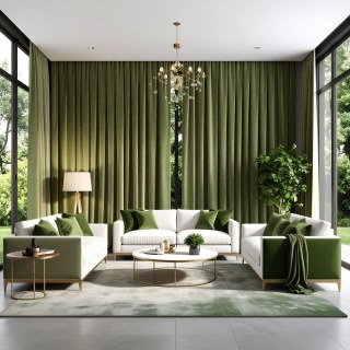 Fine Olive Green Velvet Curtain 2