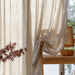 Provencal Style Pure Flax Linen Oatmeal Heavy Semi Sheer Curtain 3
