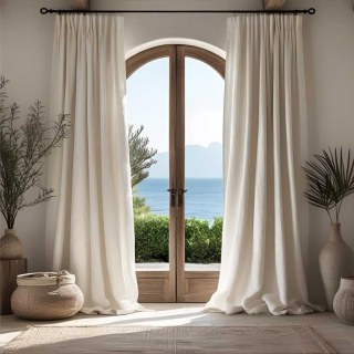 Shabby Chic Ivory White 100% Flax Linen Curtain