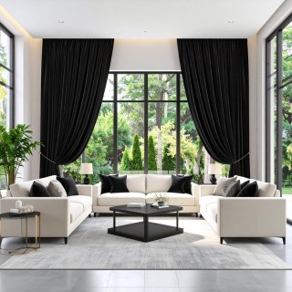 Smooth Onyx Black Velvet Curtain 2