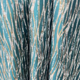 Woven Drift Abstract Geometric Teal Curtains with Metallic Gold Accents 5