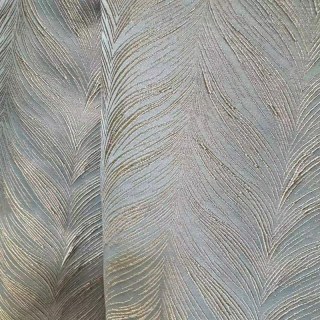 Aqualuna Luxury Jacquard Duck Egg Blue Curtain with Gold Herringbone Details 2