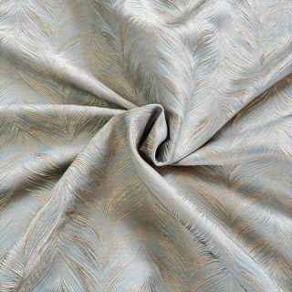 Aqualuna Luxury Jacquard Duck Egg Blue Curtain with Gold Herringbone Details 4