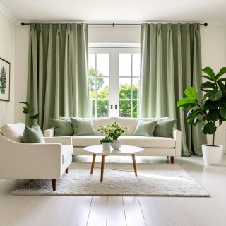 Double Plush Sage Green Chenille Blackout Curtain