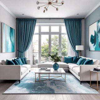 Lustrous Teal Blue Velvet Curtains 2