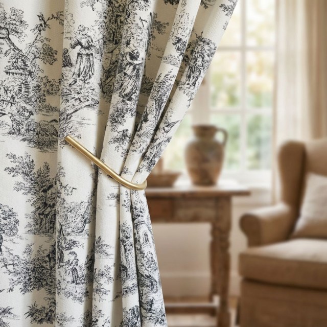 Amour Pastorale Black Toile de Jour Chenille Curtains 1
