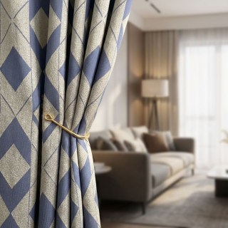 Azure Illusion Blue and Silver Diamond Geometric Curtains 2
