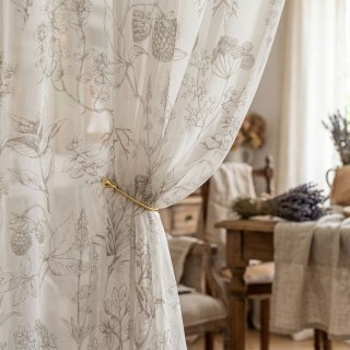Berry Meadow Mocha Brown Floral Sheer Curtains 2