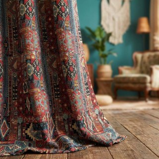 BOHO Rhapsody Multi Colour Red Geometric Curtain