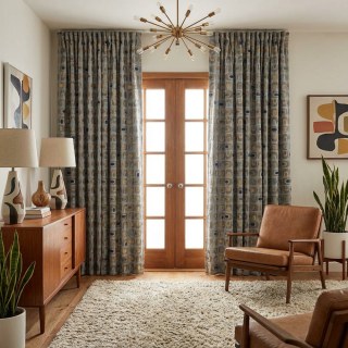 Circle Vibe Mid Century Modern Multicolour Gray Geometric Chenille Blackout Curtain 2