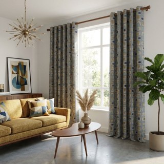 Circle Vibe Mid Century Modern Multicolour Gray Geometric Chenille Blackout Curtain 3