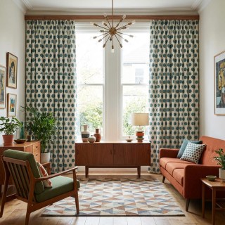 Dottie Delight Mid Century Modern Dusky Teal Polka Dot Chenille Curtain 1