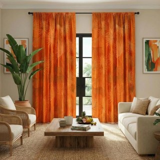 Fan Palm Silhouette Orange Satin Tropical Leaves Curtain 1
