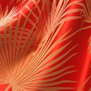 Fan Palm Silhouette Red Satin Tropical Leaves Curtain