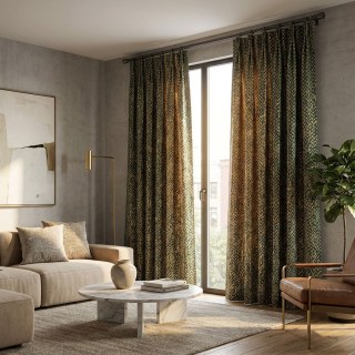 Field of Gold Luxury Jacquard Abstract Grain Patterned Dark Green Curtain 3