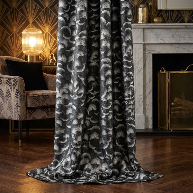 Fluttering Fanburst Art Deco Geometric Black and White Curtains 1